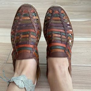 Muted multi-colored huarache slip ons